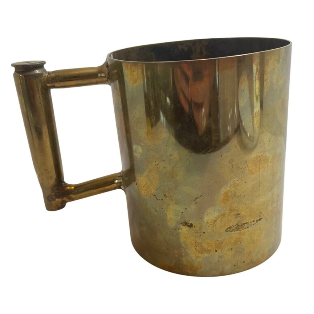 Large Vintage Brass Mug with Handle & Engraved Base